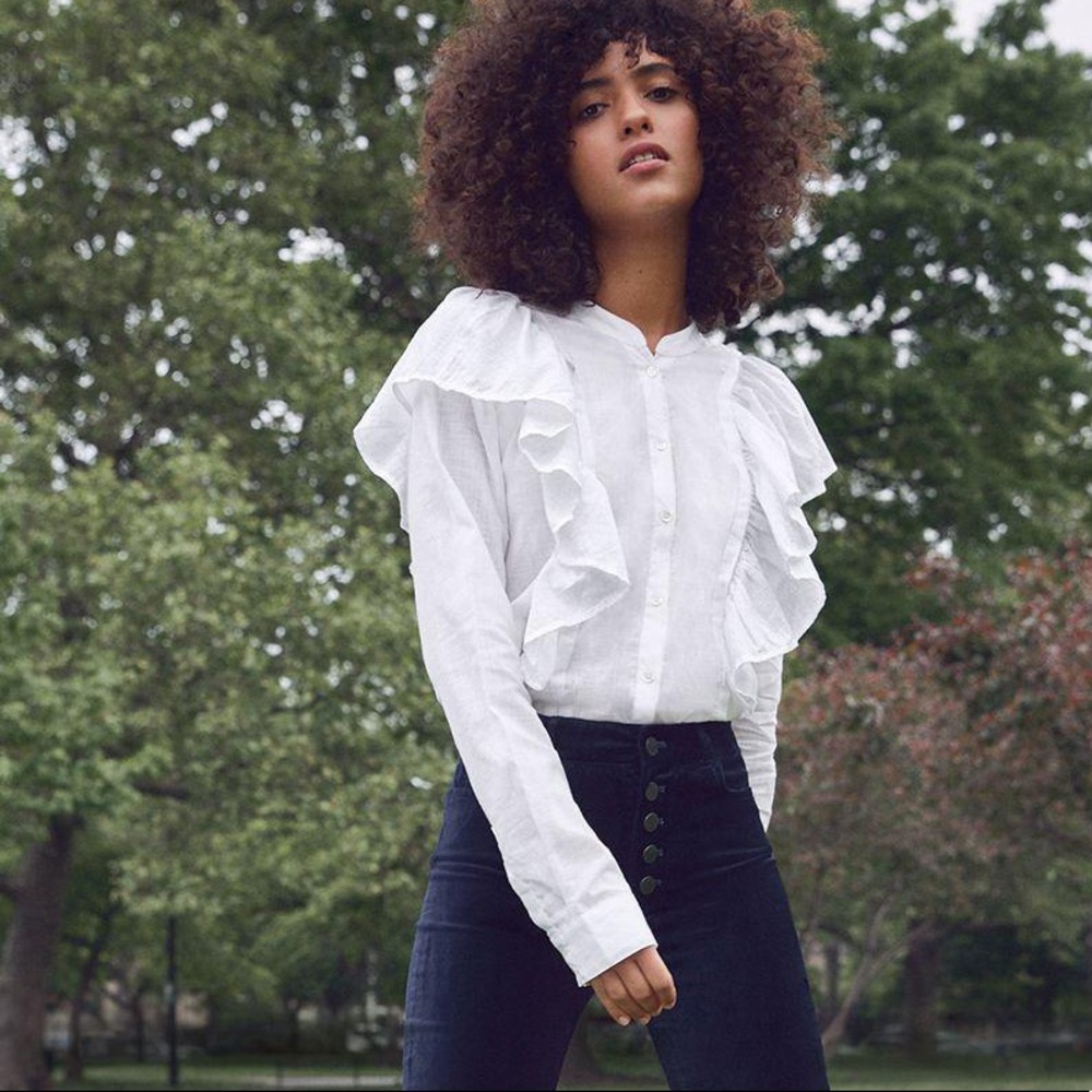 Paige farren White Button ruffle blouse m